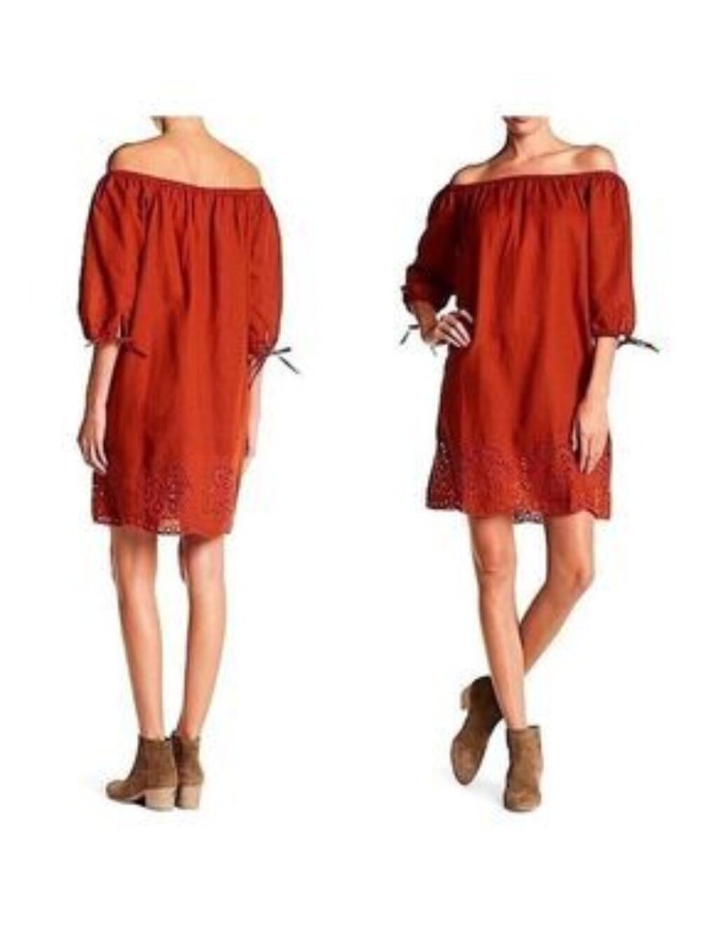 NWT J Crew ~ Off the Shoulder Eyelet Dress ~ Linen Blend ~ M